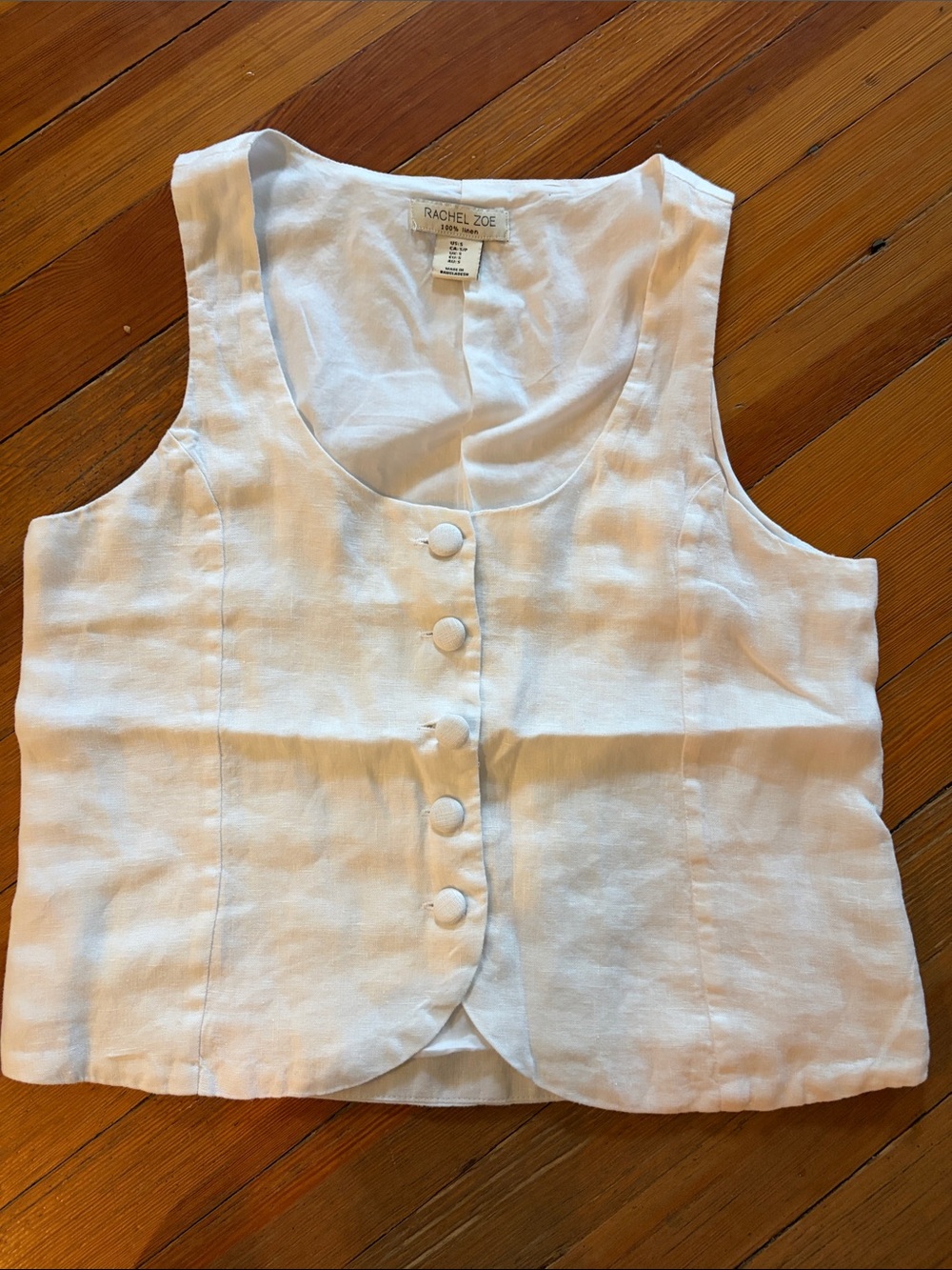 Rachel Zoe White Linen Sleeveless Button Vest